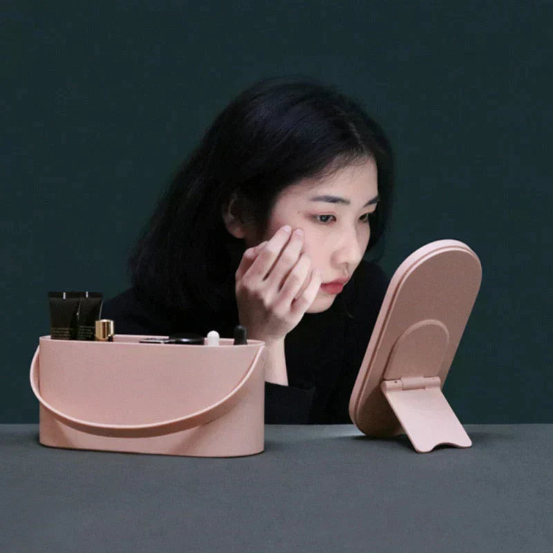 Cosmetic Organizer Box With LED Lighted Mirror Bella Rose Beauty