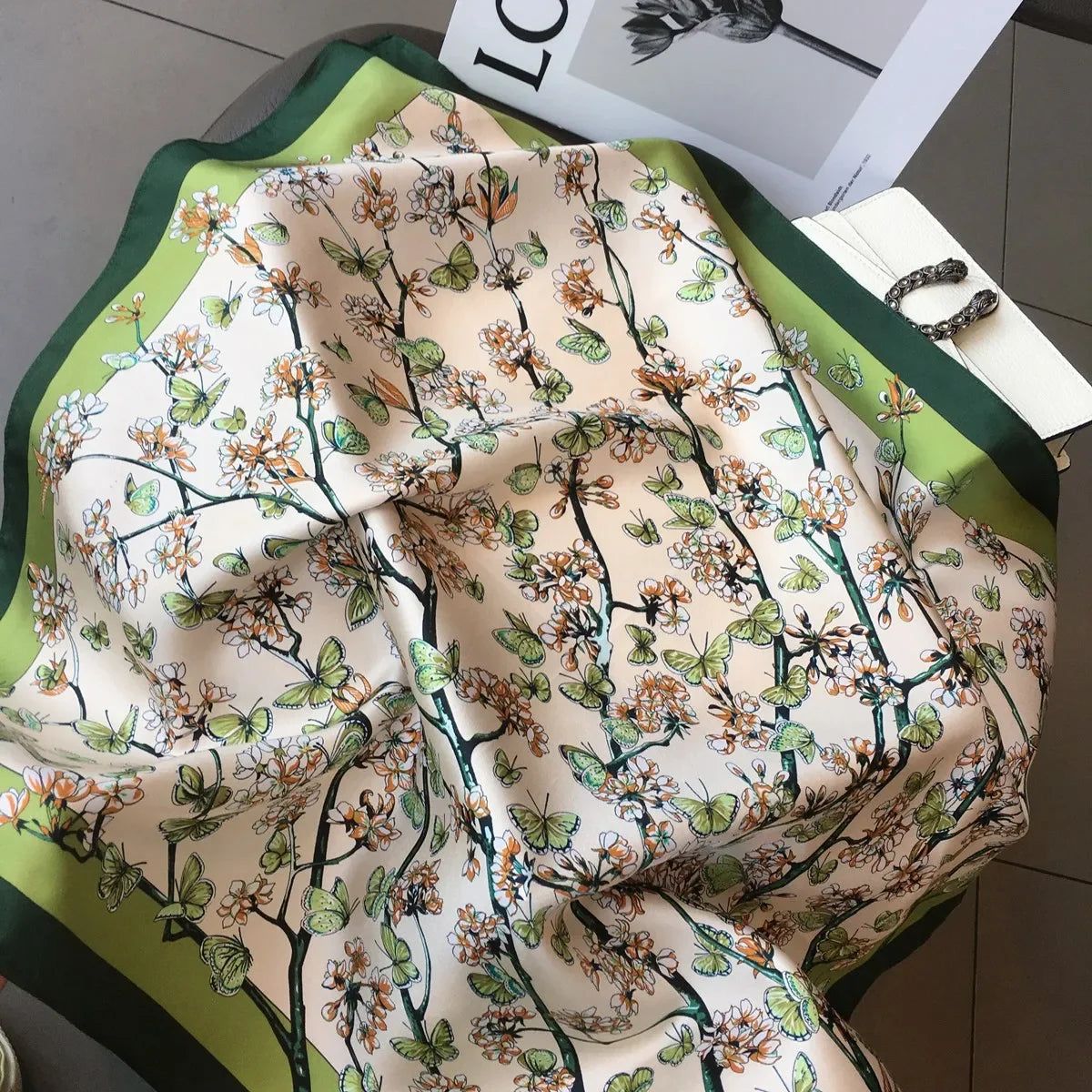 Women Silk Square Scarf Bella Rose Beauty
