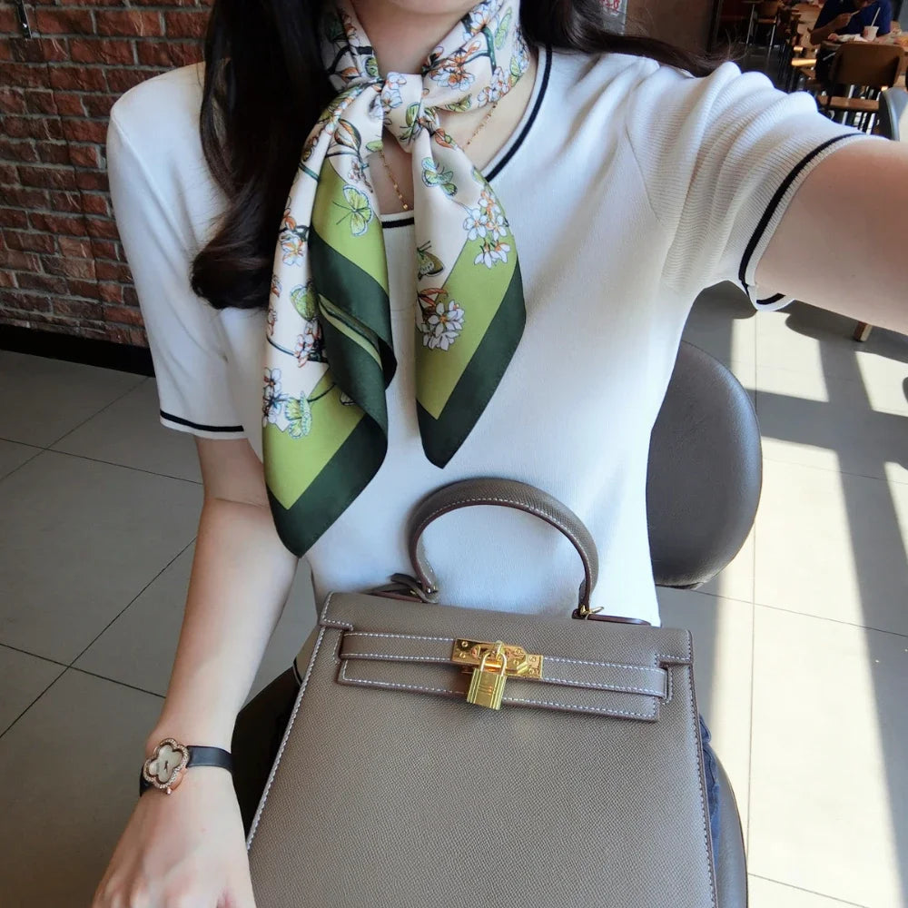 Women Silk Square Scarf Bella Rose Beauty